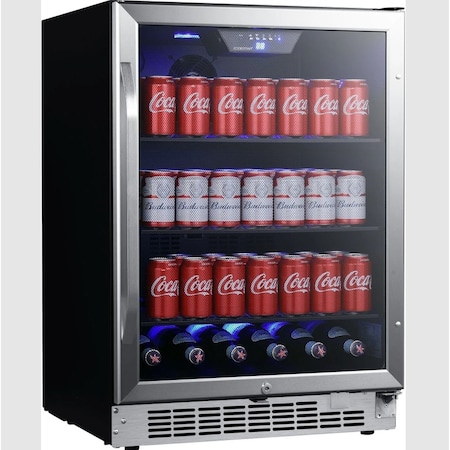 24 Inch Wide 142 Can BuiltIn Beverage Cooler With Tinted Door And LED Lighting